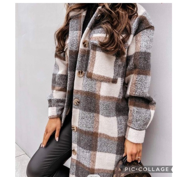 Midi Gray & Beige Plaid Coat. Beautiful!! - Picture 3 of 4
